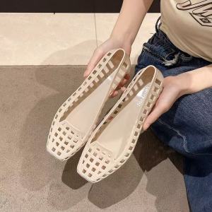 [Free Shipping] Korean Crystal Shoes WomenS Transparent Jelly Shoes Retro-Style Flat Shoes Hollow-Out Perforated Shoes DIY
