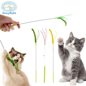 DewyBabe Cat Interactive Toy Dog Tail Grass Feather Long Pole Handheld Cat Teasing Stick Mainan Kucing 逗猫棒