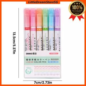 🇸🇬[SG Stock] 6pcs Linear Highlighter Pens Multi Colorful Roller Tip Curve Marker Highlighter Novelty Stationery School