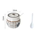 QUA High Temperature Resistant Ceramic Lard Jar Chinese Traditional Japanese-Style with Lid Spice Jars Household with Spoon Seasoning Container Salt. 