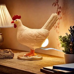 BEITE Luminous Hen Laying Egg Statue Stable Base USB Charging Resin Chicken Lamp Realistic Cartoon Simulation Chicken LED Lamp Holiday