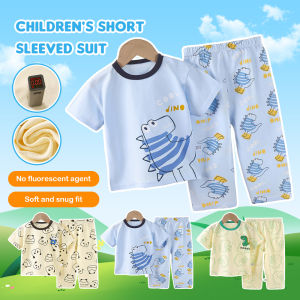 AILEBE Fast Delivery Boys Pajamas Set Toddler 100% Cotton Short Sleeve Sleepwear Suit Comfortable Breathable with Cute Cartoon Pattern