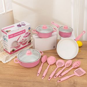 A5TG 13pcs Không dính Bộ đồ nấu ăn có nắp Thìa Chảo nồi nước dùng chảo rán Bền bỉ Muôi súp Bộ dụng cụ nấu ăn Hộ gia đình