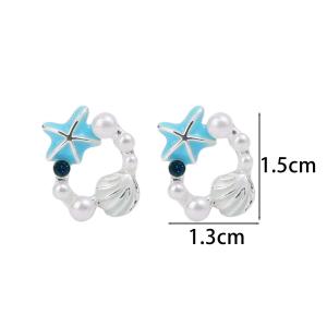 925 Sterling Silver Enamel Zircon Pearl Starfish Shell Stud Earrings for Women Cute Fine Jewelry Minimalist Accessories