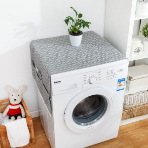 Fridge Cover Washing Machine Cover Microwave Cover Cotton Linen Dust Cover with Storage Pockets