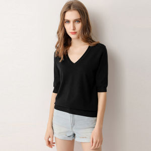 6 Colors Knitted Shirt V-Neck Women‘s Half Sleeve Women Korean Style