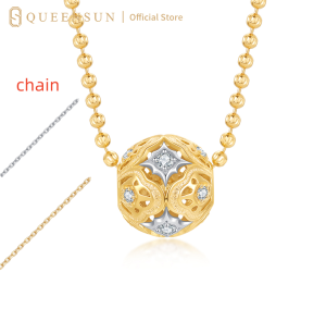 18k Gold Lab Diamond Sphere Beaded Necklace | Lab Diamond Sphere Pendant 16Pts | Vintage Engraved Pendant Moon Necklace | Daily Wear Luxury Necklaces 18K 金 球镶钻串珠项链复古雕刻吊坠颈链