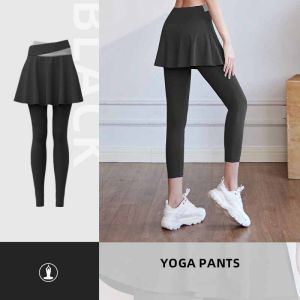 Quần tập Yoga thể dục với váy nữ giả hai mảnh quần legging thể thao phòng tập thể dục nâng chắp vá chéo eo cao quần bó 2024