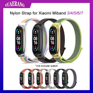 VUAERANG Nylon Strap for Xiaomi Mi Band 5/6/7 Metal Case Weave Nylon Wristband Colourful Bracelet Straps for Miband 3/4