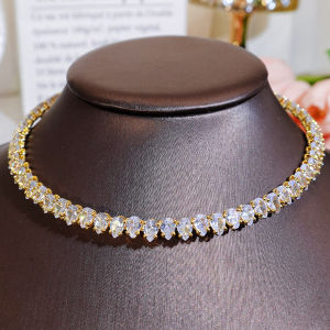 Sequito mới phổ biến màu vàng màu Vàng Phụ kiện quần áo đầy đủ Giọt Nước Mắt thả cắt aaaaa khí chất đá CZ Zirconia cô dâu đính hôn Vòng cổ có thể điều chỉnh độ dài vòng cổ sn039
