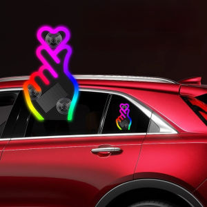 Car Interior LED Ambient Light Wireless Solar Powered Heart Shape Neon Light Triangle Window Decoration No Wiring Car Accessories