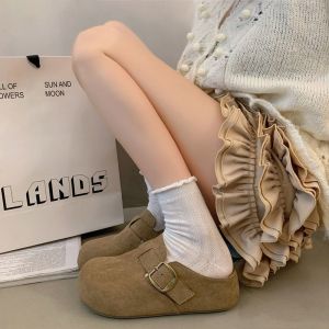 [Free Shipping] Thick-Soled Height-Increasing Slippers For Women Suitable For Outdoor Wear 2026 Autumn New Collection Retro Mule-Style Half-Slipper With A Closed Toe