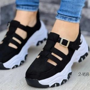 Free Shipping In-Stock Plus-Size WomenS Sandals New Spring/Autumn Collection Round-Toe Thick-Soled Low-Cut Lace-Up Flat Casual And Sporty Style
