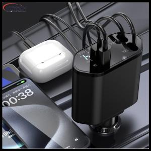 【Vktech】Retractable Car Charger Fast Car Phone Charger Digital Display Super Fast Car Phone Charger for IPhone/Huawei【1-3 days Delivery】
