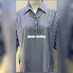 Shane Clothing Tunik Garis Nara Stripe Shirt Maxi Bahan Katun Import Lengan Panjang 798