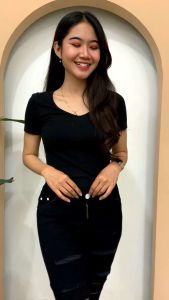 Celana Panjang Jeans Strech Wanita Sobek Lutut