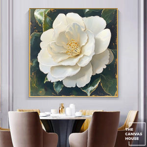 Tranh in Canvas Hoa Trà Trắng Tinh Khiết (Có hình thật - Đã có khung móc đinh treo) - The Canvas House