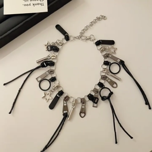 สร้อยคอหลายซิปที่ออกแบบอย่างไม่สม่ำเสมอโซ่เล็บสร้อยคอพังค์สำหรับทุกเพศของตกแต่งฮิปฮอป