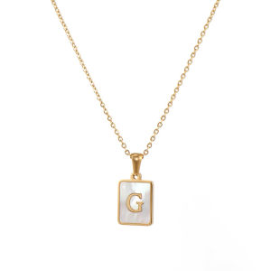 BESFOME 18K Gold High Quality Titanium Steel Square Shell 26 Letter Pendant Necklace