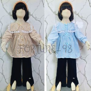 Setelan terbaru anak perempuan motif salur mix tile brukat import usia 3 - 12 tahun model kekinian set korean style set anak viral tiktok - COD