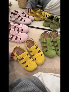 [Free Shipping] Retro Closed-Toe Sandals For Women 2026 Summer New Style Dual-Use Hollow-Out Half-Slippers Woven Soft Flat Pig Cage Shoes