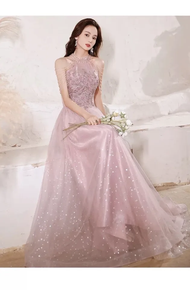 Beautiful Off-the-shoulder Pink Lace Long Prom Dress Gorgeous Floral E –  SELINADRESS