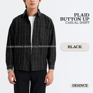 🇲🇾 DESINCE Men Checker Shirt Button Shirt Long Sleeve Man Top Collar Shirt Jacket Outerwear Baju Kemeja Lelaki MT 026