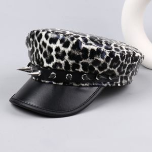 GONOVO Hiphop Mũ báo đốm đinh tán Punk Harajuku Mũ phẳng Thời trang Gothic Mũ beret Y2k dành cho phụ nữ