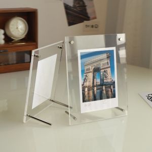 DFGFIN Transparent Acrylic Photo Frame Clear Tilted Design Picture Frame Modern Photocard Display Stand Office Use
