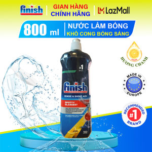 Dung dịch làm bóng chén bát Finish chai 800ml sử dụng cho máy rửa bát - Nước trợ xả nước làm bóng Finish hương chanh 160 lần rửa hỗ trợ sấy khô chén dĩa ngăn chặn đốm nước và loại bỏ vệt mờ giúp ly cốc bóng sáng