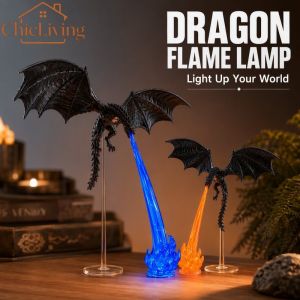 ChicLiving 3D Printed Fire Breathing Dragon Book Nook Lamp Luminous Flame USB Powered Shelf Desk Ornament