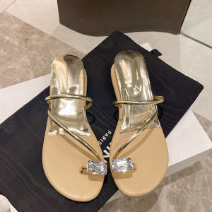 [FreeShipping] Flat-soled high-heeled rhinestone slip-on sandals for women summer outdoor wear 2025 new niche sandals