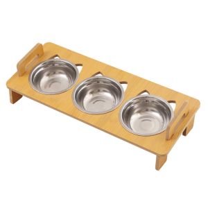 CRUSHES Lifting Height Pet Food Bowl Stainless Steel Three Bowls Design Pet Feeding Bowl Neck Spine Protection Durable Cat Food Plate Cat Feeding