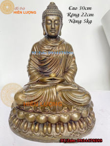 Tượng Phật Thích Ca Ngồi Bằng Đồng Vàng Nguyên Chất Hun Giả Cổ Kích Thước 30x22cm Nặng 5kg Đẹp