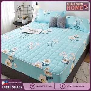 Mattress Cover Mattress Protector Fitted Single/Queen/King Flower Bed Sheet Topper Cotton Foam Cover