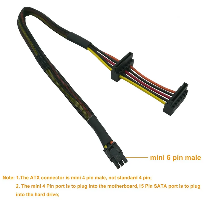 HDD SATA Power Cable Right-Angle SATA 15 Pin X2 to Mini Pin ATX