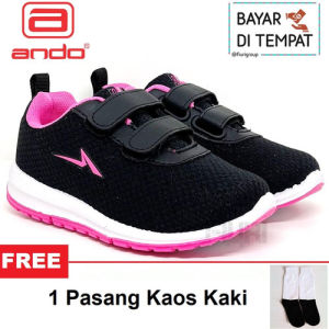 FIURI - Ando - LIAM VIANY VELCRO 29-40 Hitam Putih - Sepatu Kets Pria - Sneakers Pria - Sepatu Olahraga Sport Pria - Sepatu Casual - Sepatu Jogging Lari Fitness Gym Senam Pria - Sepatu Anak Cowok - Sepatu Sekolah Bertali SD SMP SMA