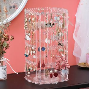 SKJK 360 độ Giá trưng bày trang sức Dung lượng lớn Đang xoay Giá đỡ vòng cổ và nhẫn Phụ kiện trang sức Nhựa Hộp lưu trữ trang sức Bộ tổ chức bông tai