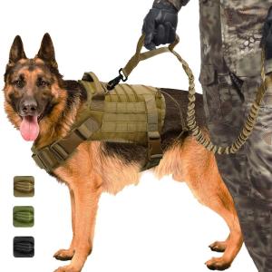 Sentexin Tactical Service Dog Vest Breathable Dog K9 Harness Adjustable Training Molle Dog Tactical Harness for Medium Large Dogs