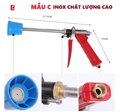 Sung Xịt Áp Lực Cao Tưới Cây Phun Thuoc Sâu Rửa Xe Inox hàng xịn Chất lượng