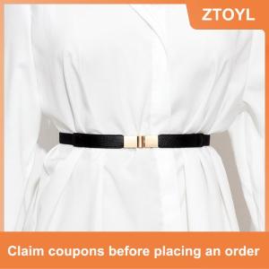 【ZTOYL】 Da Dây thắt lưng cho phụ nữ ăn mặc áo sơ mi tráng trang trí phụ kiện eo con dấu đàn hồi Vàng khóa thời trang tất cả các trận đấu mỏng vành đai