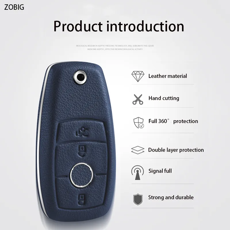 ZOBIG Genuine leather Key Fob Cover for Mercedes Benz Car Key Case