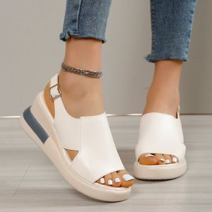 [Free Shipping] New Summer Platform Wedge Sandals For Women Fashionable Open-Back Soft Leather Large-Size Fish-Mouth Shoes Platform Shoes