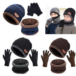 LIJU78113 Children Set Touch Screen Gloves Knitted And Neck Scarf Neck Warmer Hat Scarf Gloves Set Beanie Hat