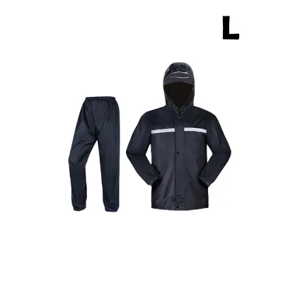 【✅SG stock】Adult waterproof Raincoat Set PVC Night Reflect Hooded Jacket &Pants For Outdoor Bicycle Motorcycle Raincoat -Black