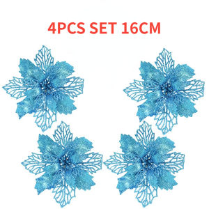 4pcs 16cm Glitter Artifical Christmas Flowers Christmas Tree Decorations for Home Fake Flowers Xmas Ornaments New Year Decor