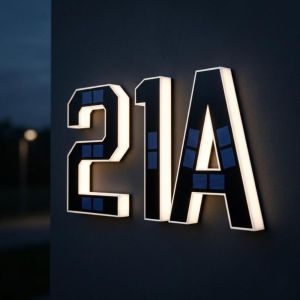 OOC No Wiring Solar Lighted House Numbers Light Waterproof 6.7IN LED House Number Plaque Address Sign Illuminated Solar Digital Doorplate Yard