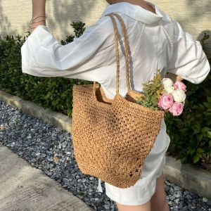 YUANB Mùa hè Túi rơm dệt Giải trí Phong cách Bohemian Túi đeo vai Thời trang Thường ngày Túi tote bãi biển dành cho phụ nữ