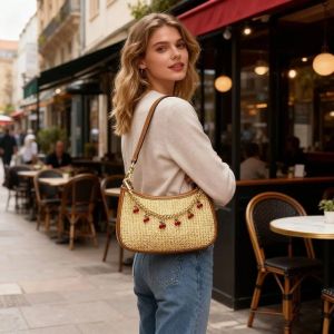 RGFV STORE Anh đào Móc khóa đính hạt Màu hồng Dây đeo cổ thời trang Móc khóa tua rua Móc khóa tự làm Sự quyến rũ dây chuyền túi dâu tây Trang trí túi xách