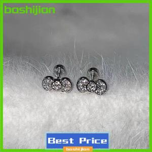 bashijian ต่างหูสกรูรูปโบว์เพชรเงางามน่ารักสวยงามสำหรับผู้หญิงต่างหูเม็ดเล็กสีเงินหวานสำหรับผู้หญิงเครื่องประดับสำหรับงานปาร์ตี้